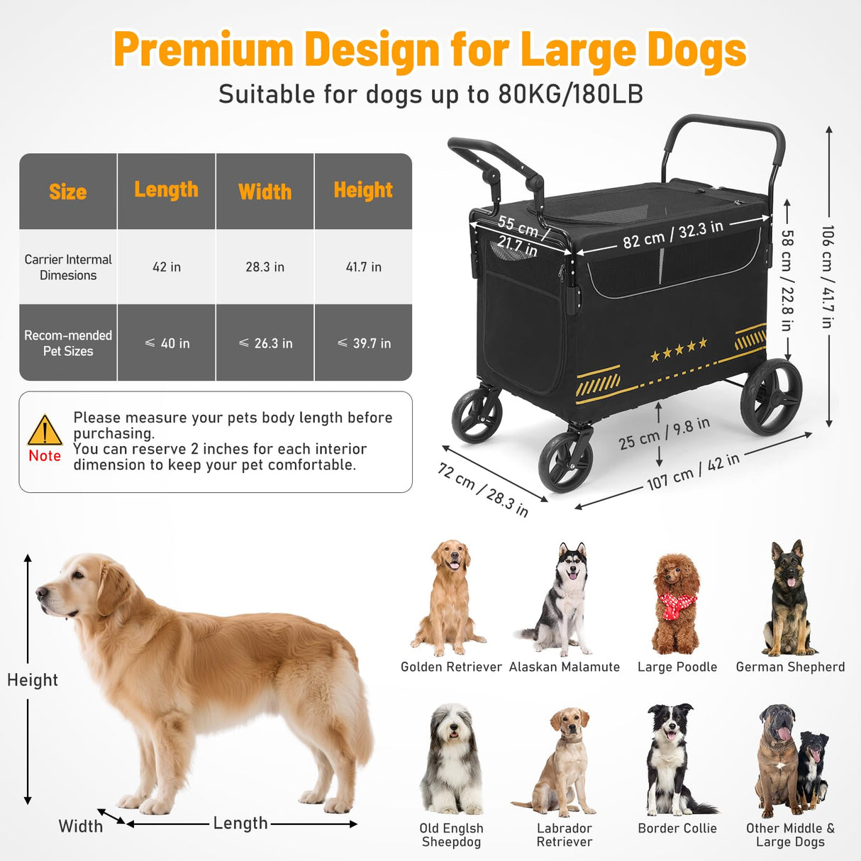 TTPet Extra Large Pet Stroller with Ramp, Dog Stroller for Large & Medium Dogs up to 180lbs, Foldable Dog Wagon with Dual Handle & Brake, Portable Puppy Travel Strollers for Cats & Dogs