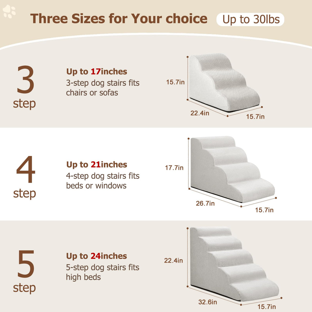 Aodisman Dog Stairs for Bed 22.4”H,5-Step Dog Ramp for Small Dogs & Cats,Pet Steps for Dogs to get on High Bed, Indoor Anti-Slip Pet Stairs for Old Cats and Puppy,Light Grey
