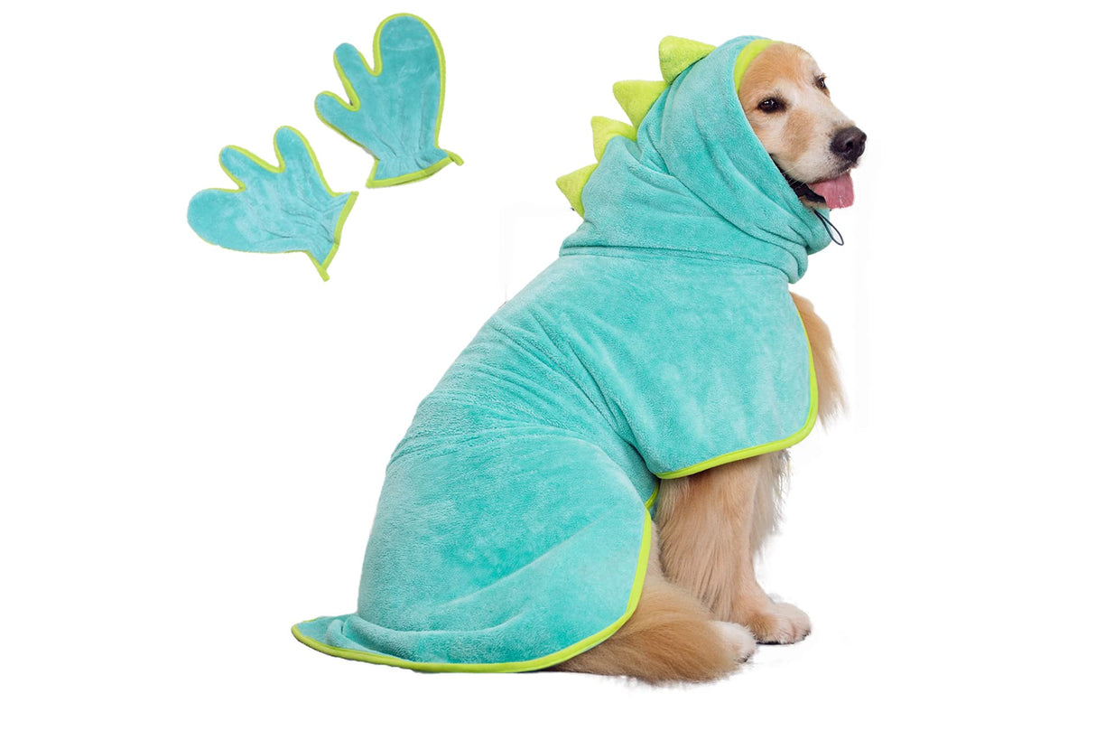Pawyee Super Soft Fast-Drying Dog Towel Microfiber Bath Robe Design for Cats and Dogs (Medium, Pink Dino)