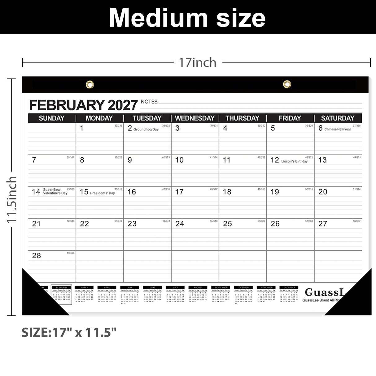 GuassLee Desk Calendar 2026-2027 - 19 Months Academic Calendar 17" × 11.5" Desktop Calendar from Jun. 2026 to Dec. 2027 with Julian Date for Home School Office Desk Top Organizing