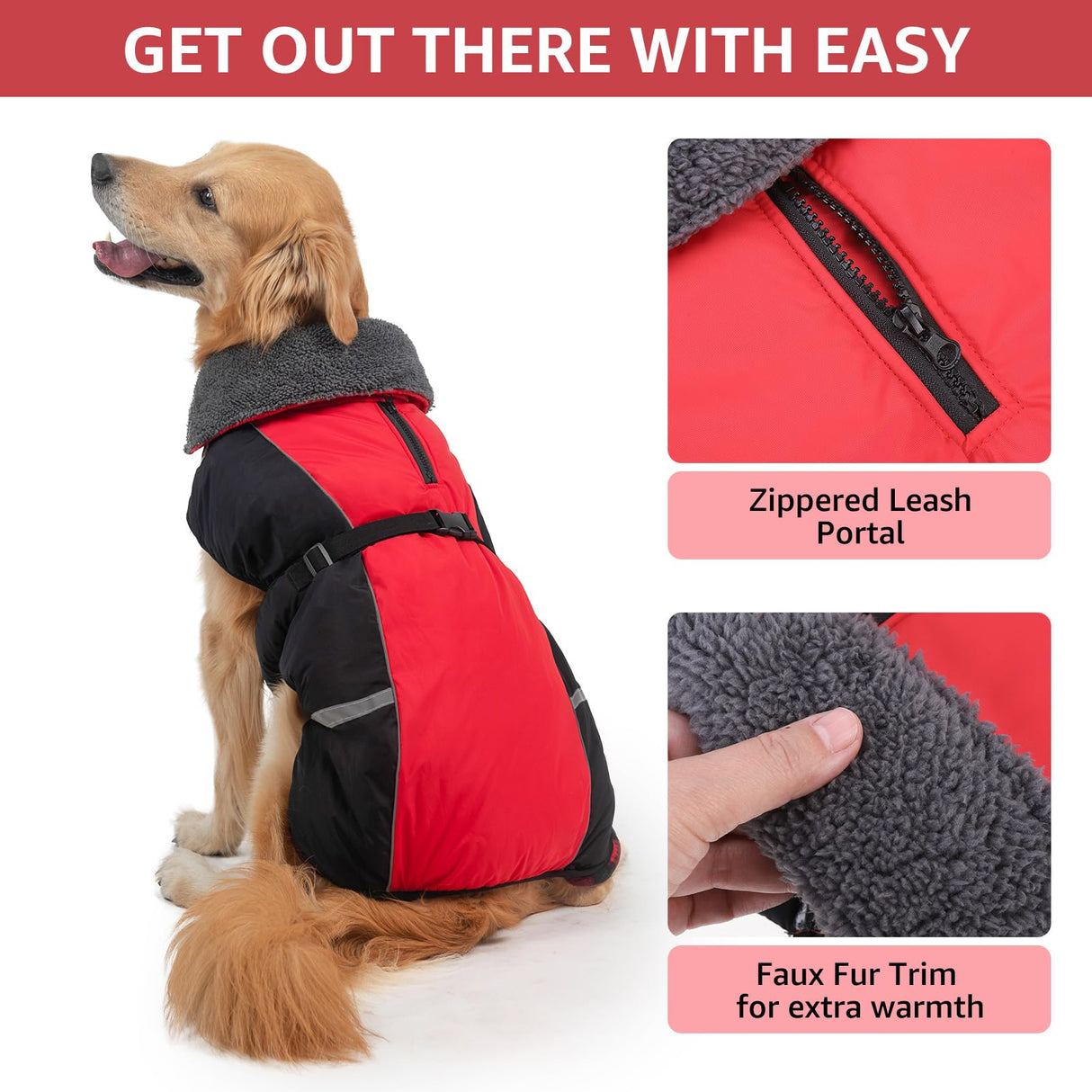 SCENEREAL Warm Dog Coat - Waterproof Dog Jacket for Large Dogs, Fleece Vest with Adjustable Buckle & Leash Hole, Windproof Reflective Cold Weather Coats for Small Medium Large Dogs, XL