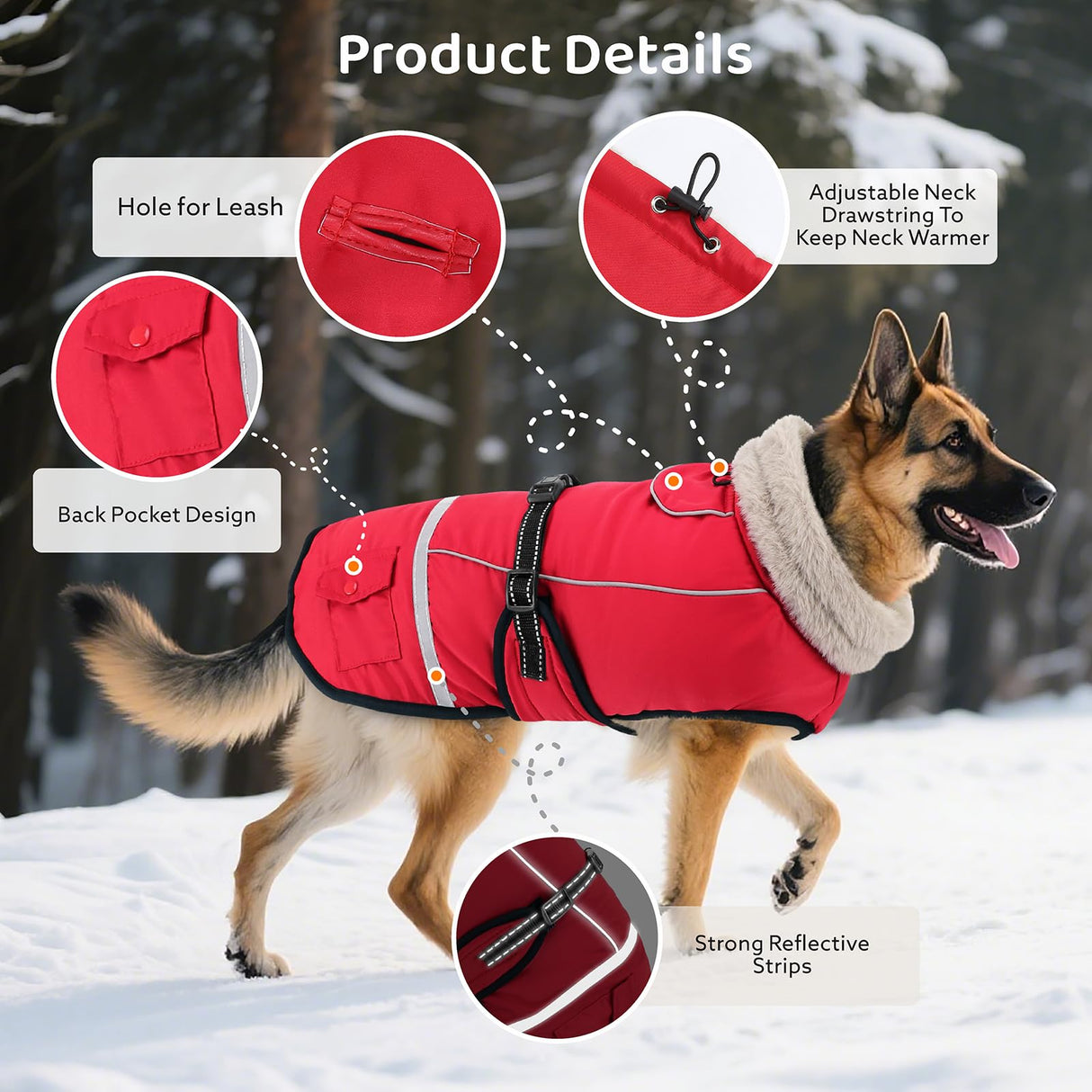Dog Coat, Warm Dog Winter Coat Reflective Jacket Waterproof Fleece Vest, Pet Jacket Cozy for Cold Weather, Dogs Snowsuit Windproof, Adjustable Buckle for Large Extra Dogs