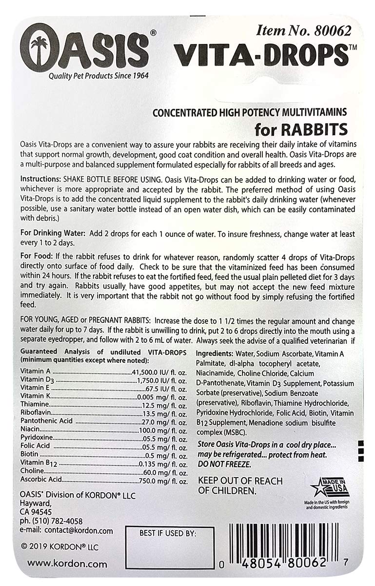 Kordon OASIS #80062 Rabbit Vita Drops, 2-Ounce