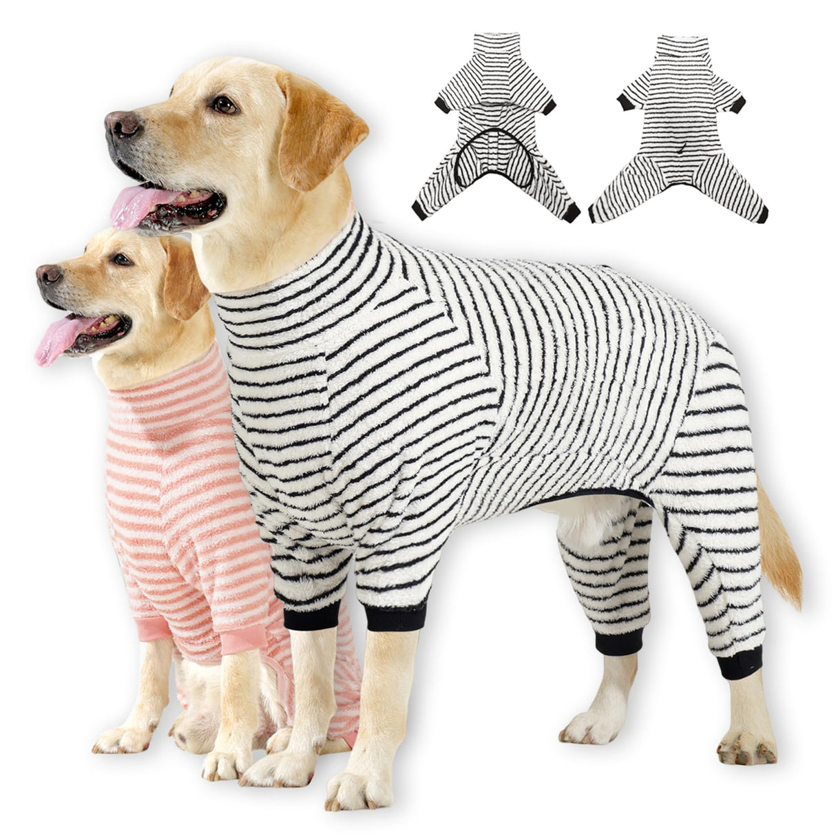 PAPIAMEN Striped Dog Pajamas Stretchable 4 Legs Doggie Jammies Clothes,Soft Plush Pet Pjs Coat Onesie fit Puppy to Medium Large Dogs,Cute Warm Dogs Costumes Outfits for Winter,Black,L