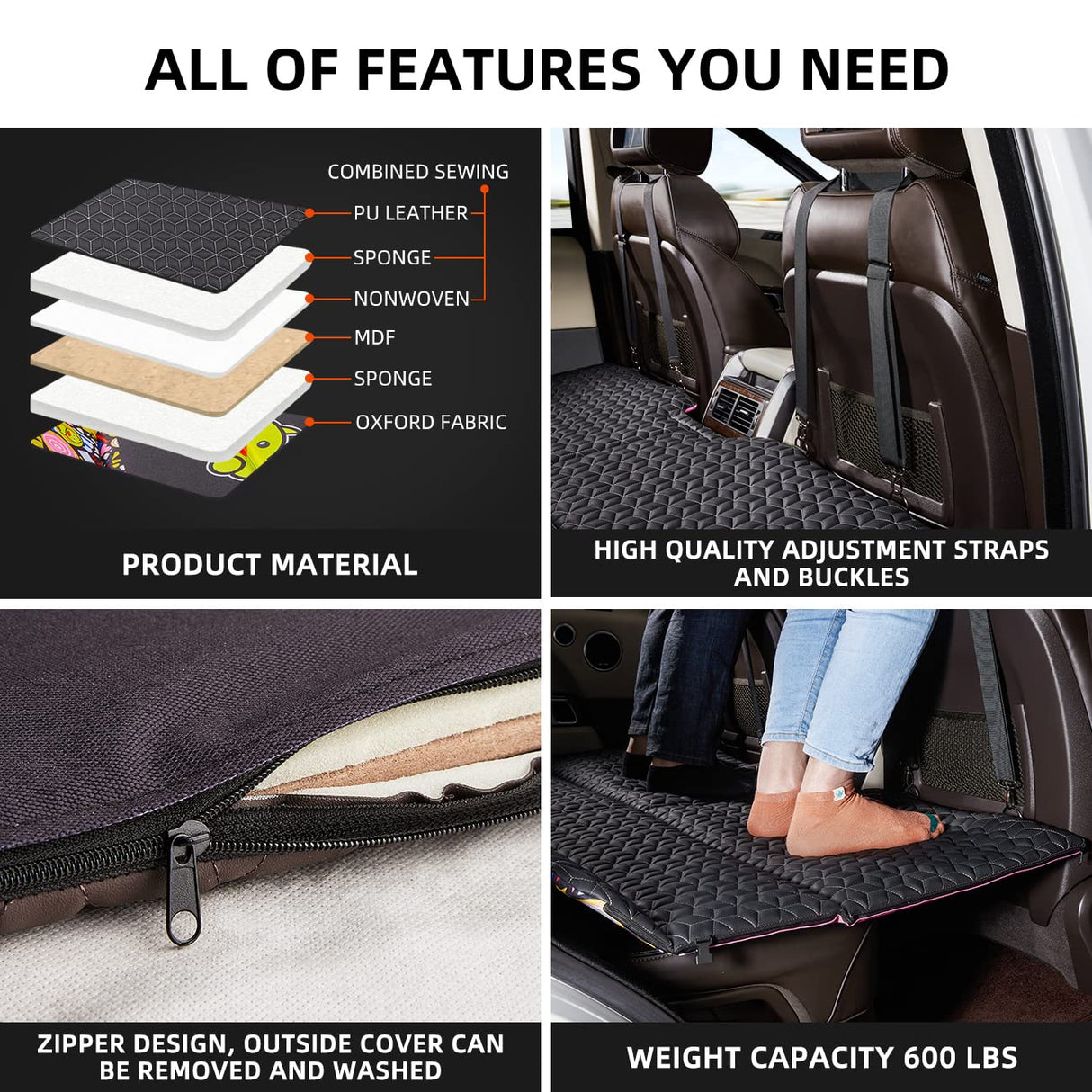 ABE Dog Back Seat Extender for Truck,Truck Dog Seat Cover Back Seat,Non Inflatable Truck Bed Mattress,Dogs Hammock,Pet Seat Covers for F150/RAM1500/Silverado