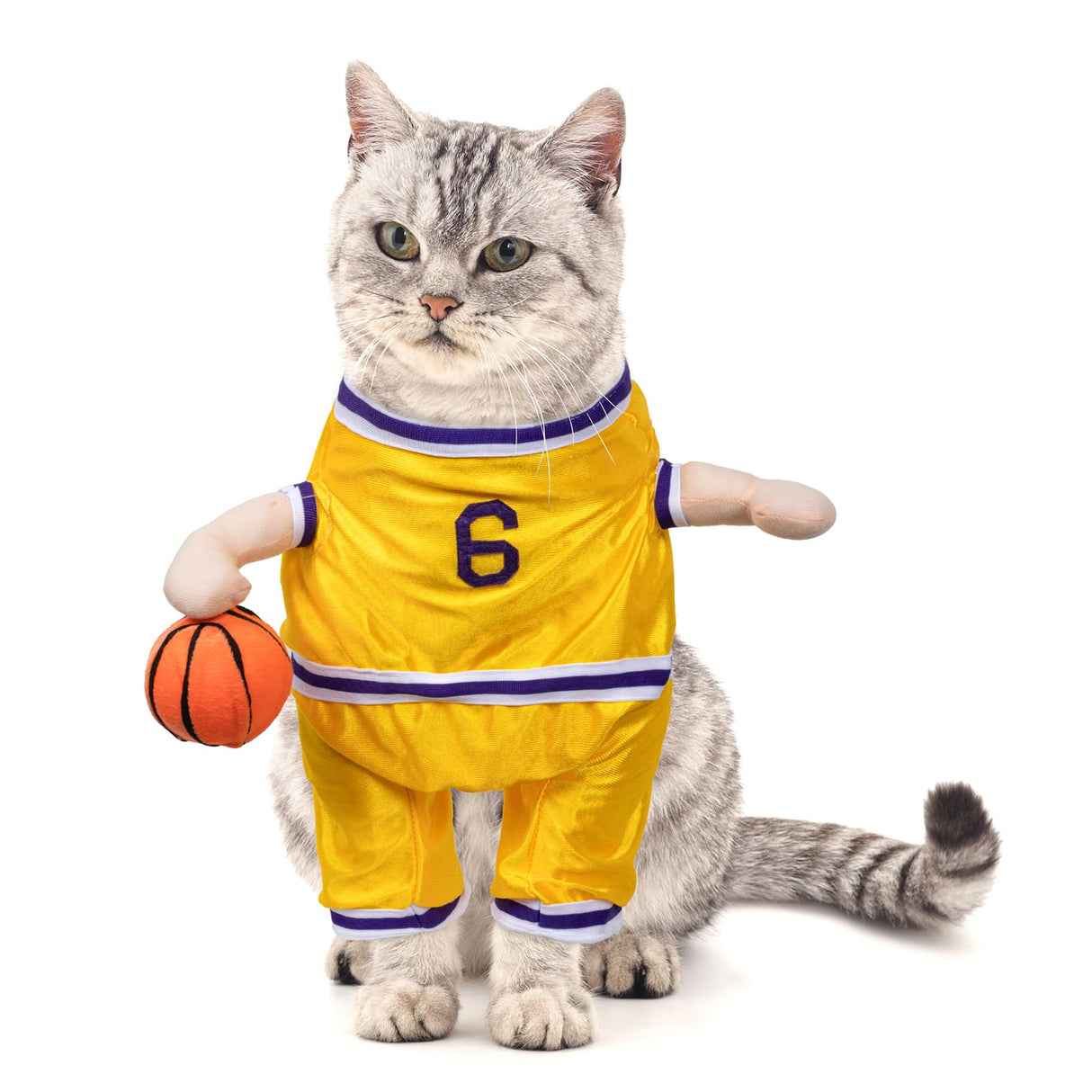 DELIFUR Dog Basketball Player Costume - Pet Halloween Costume Adjustable Funny Dress Up Sports Outfit Cosplay Clothes for Large Cats and Small Dogs (Yellow Basketball, X-Small)