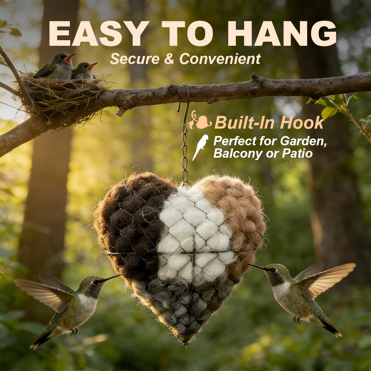 Handmade Alpaca Fiber Bird Nesting Heart(1PC) -2026 Outdoor Bird Nest Material Holder & Winter Tree Shelter, Hummingbird House & Garden Art Decoration, for Bird Lovers