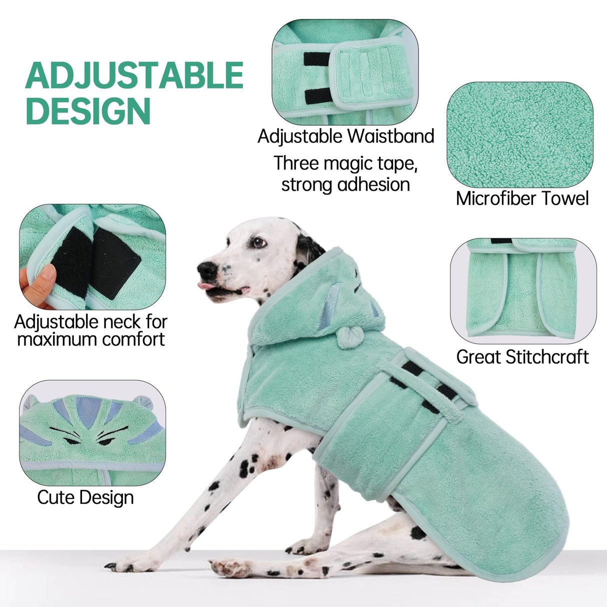Dog Drying Coat, Microfibre Fast Absorbent Bath Towel With Magic Sticker & Belly Strap - Bathrobe for Puppy, Small, Medium, Large Dogs and Cats