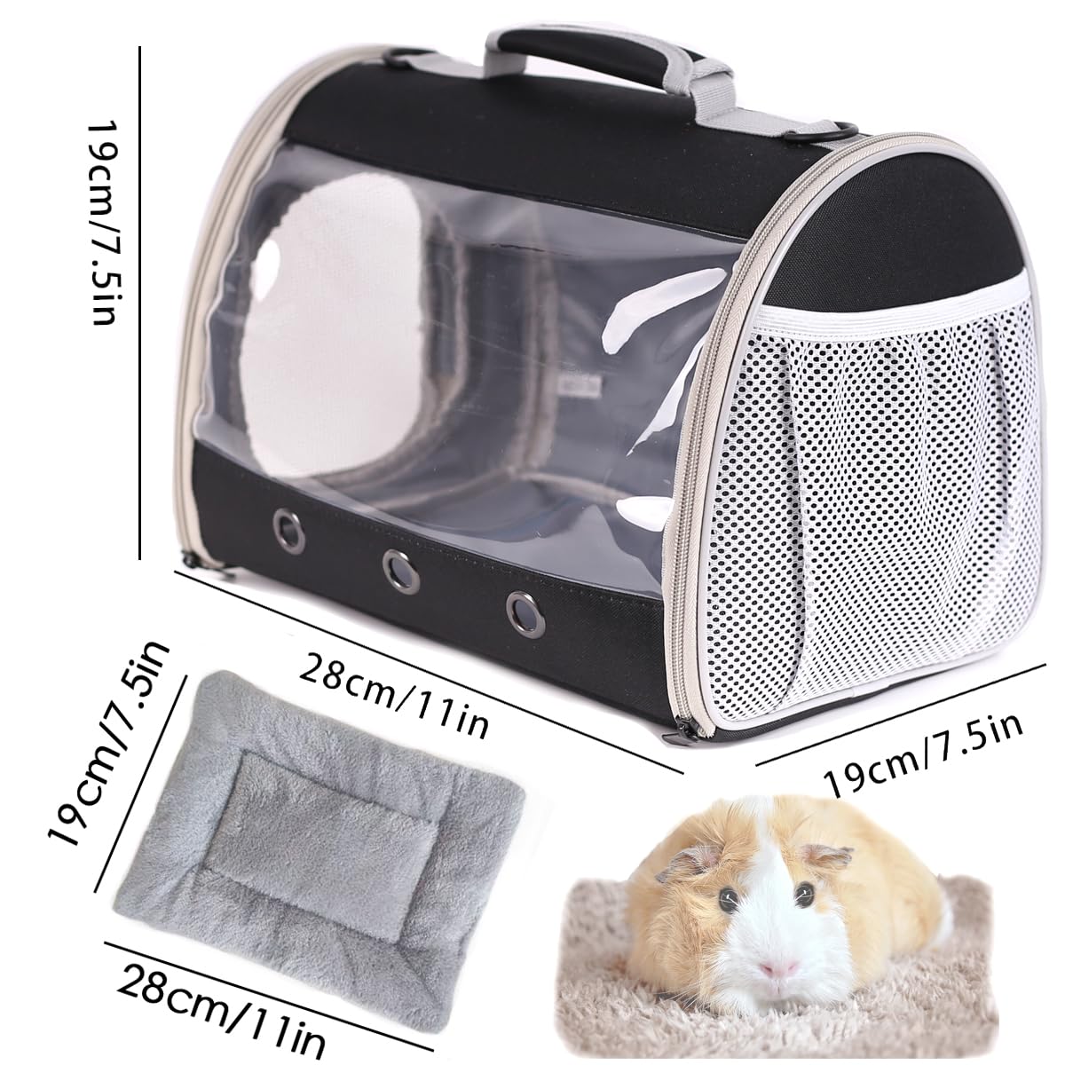 Bearded Dragon Travel Carrier Backpack,Lizard Backpack Carrier,Space Capsule Clear Bubble Window Astronaut Reptile Carrier Backpack for Guinea Pig,Sugar Glider,Bunny (Black, TPU Carrier+MAT)