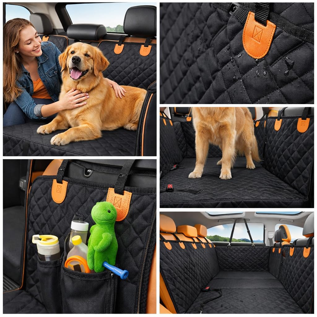 Hard Bottom Back Seat Extender for Dogs – Waterproof Quilted Dog Hammock with Side Protection, Non-Slip, Heavy Duty Pet Seat Cover for Cars, SUVs & Trucks