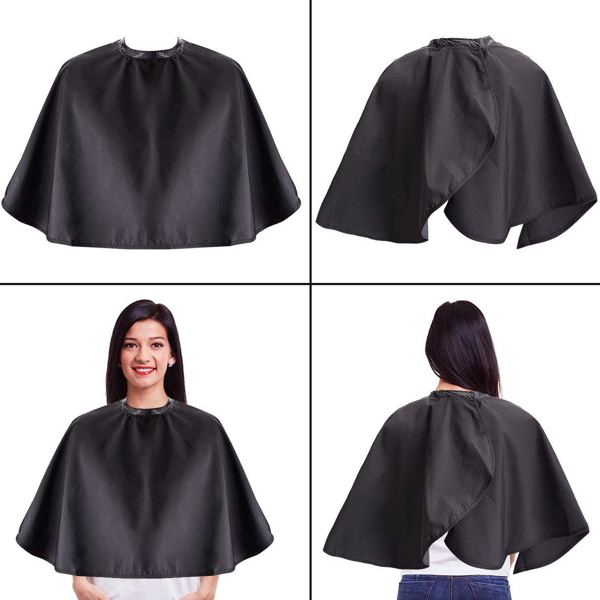 Black Makeup Cape, Chemical & Water Proof Beauty Salon Shorty Smock for Clients, Lightweight Comb-out Beard Apron Shortie Make Up Bib Styling Shampoo Cape for Makeup Artist Beautician