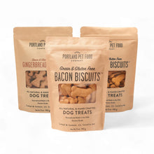 Load image into Gallery viewer, Portland Pet Food Company Natural Dog Treats Variety Pumpkin Gingerbread & Bacon Dog Biscuits - Grain-Free, Human-Grade Healthy Training & Snacks - Puppy, Small, Large Breed - Made in the USA - 3 Pack
