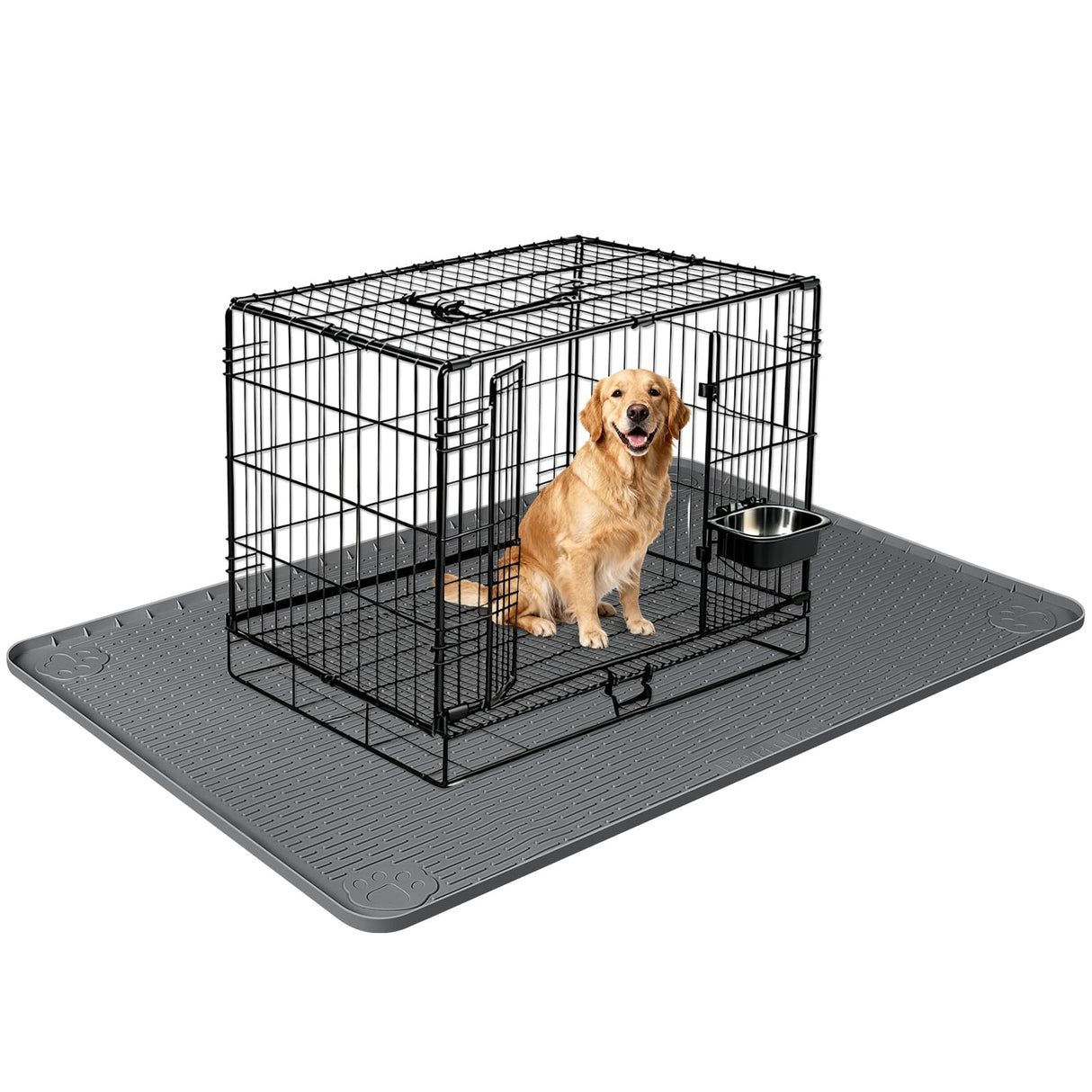 Bartuke Silicone Dog Bed Mat, 50"x 35" Crate Mat for Dog Cages, Kennel Mat with Raised Edge, Washable, Waterproof, Leakproof, Protect Floors (Dark Grey)