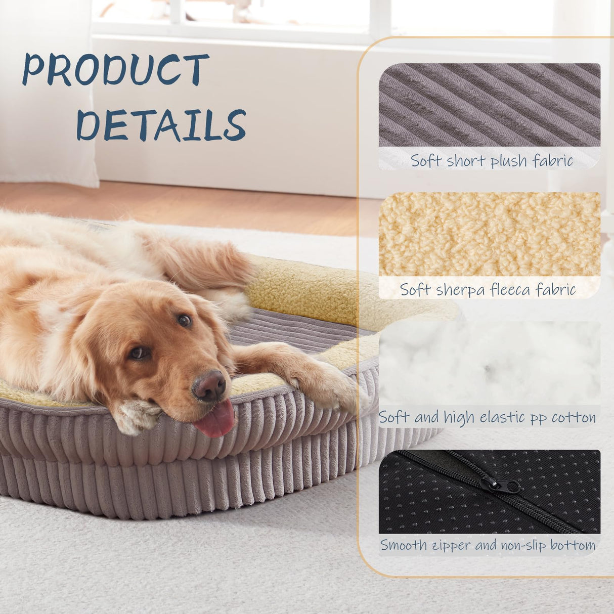 DEBANG HOME Orthopedic Dog Bed for Medium Dogs Breeds, High Density Egg Crate Foam Dog Sofa Beds,Oval Kennel Bed, Pet Couch Bed with Four Sided Bolster, Removable Washable Cover& Non-Slip Bottom