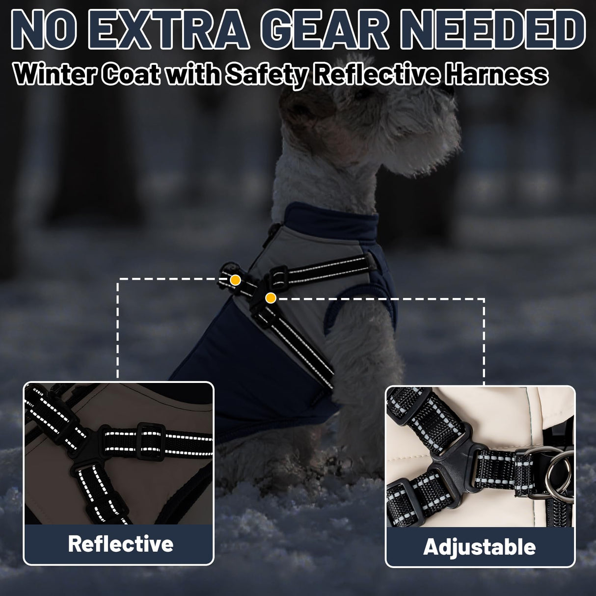 COOHAMS Dog Winter Coat for Small & Medium Dogs, Waterproof Dog Coat with Harness, Puppies Windproof Puppy Puffer Jacket, Snowsuit for Dachshund, Frenchie, Corgi (Classic Blue,XL)