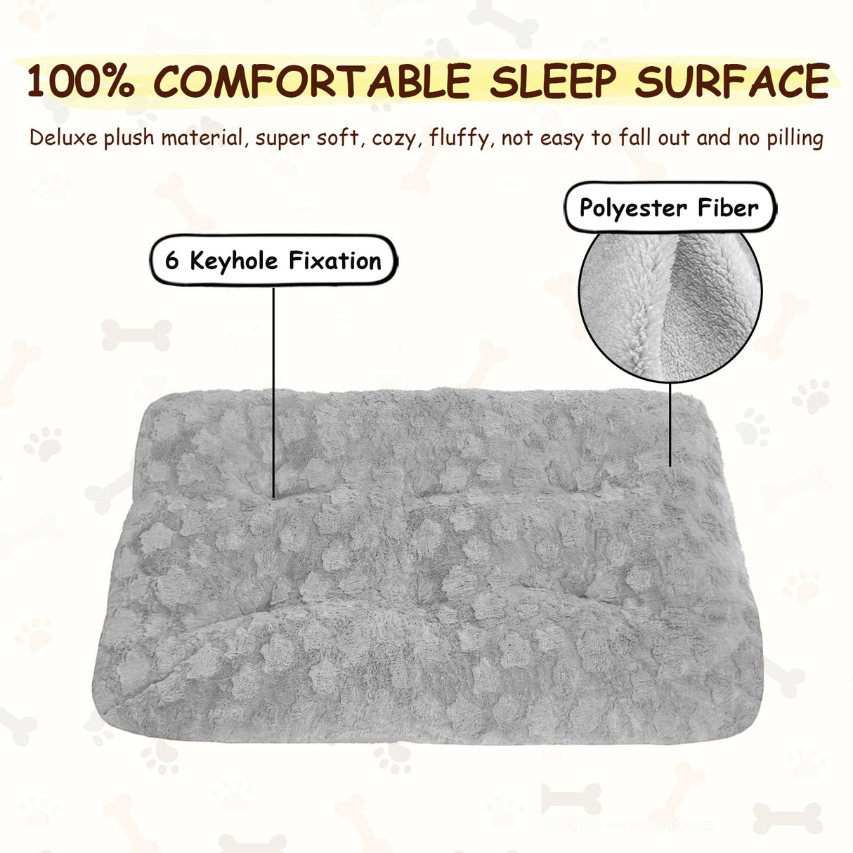 Razyzil Washable Dog Bed for Small to Large Dogs, Calming Anti Anxiety Medium Dog Bed, Deluxe Plush Faux Fur Crate Beds, Comfy Fluffy Kennel Pad Pet Sleeping Mat with Non-Slip Bottom, 41"x27", Gray