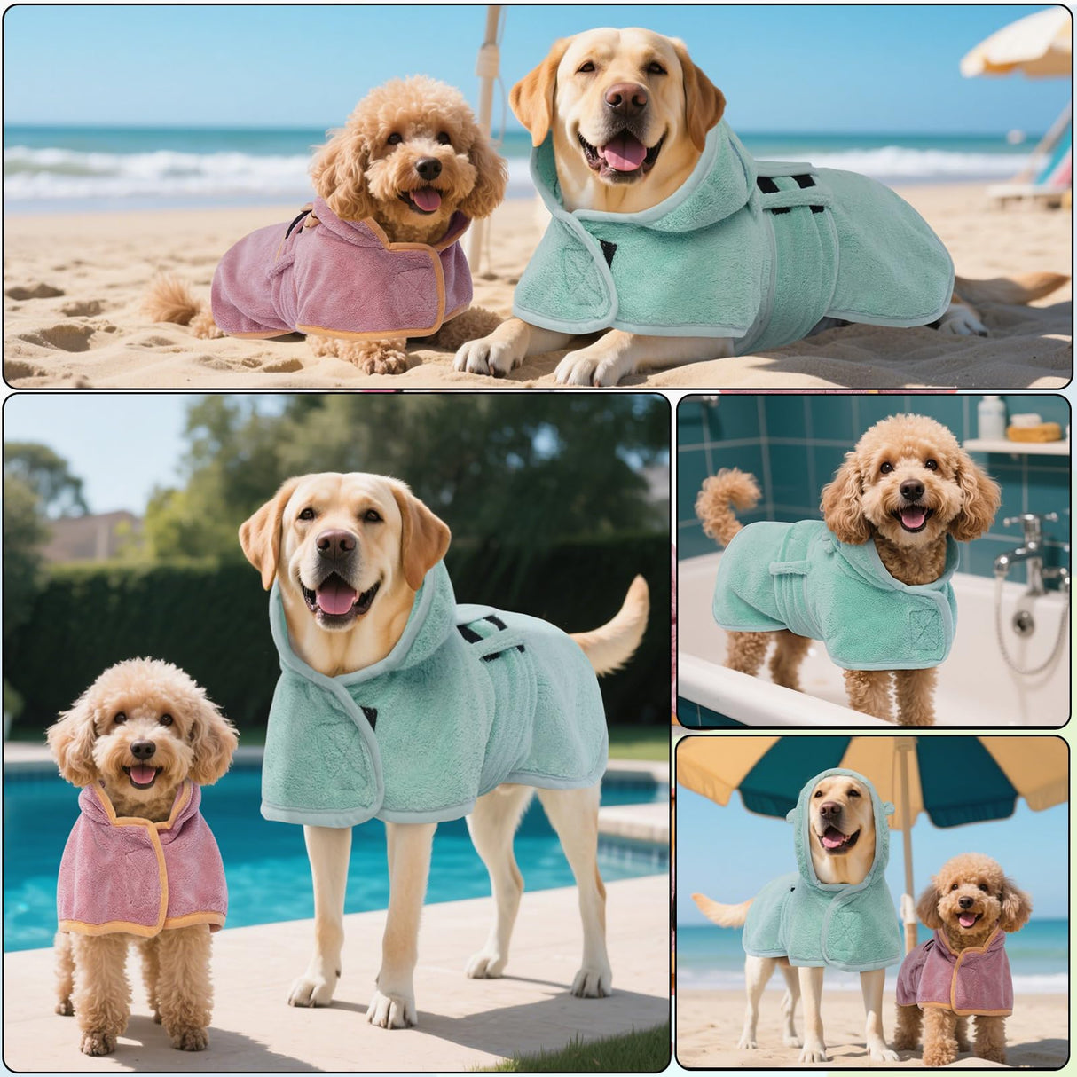 DENTRUN Dog Robes for After Bath - Super Absorbent & Fast Drying Coat with Hood, Puppy Bathrobe Beach Essentials, Bath Towels for Drying Dogs Small, Bath/Beach/Swimming Quick Dry Towel Robe