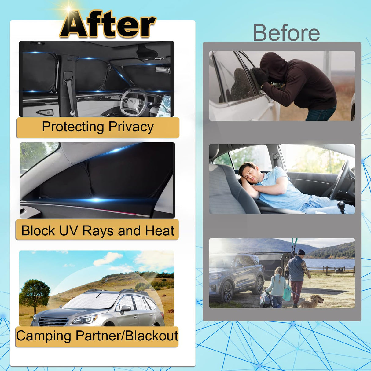 KMF 8pcs Full Thicken Sun Shades for 2025 2026 Tesla Model Y Juniper Accessories, Tesla Y Privacy Car Window Covers for Windshield Side Rear, UV Block and Blackout for Camping Outdoor