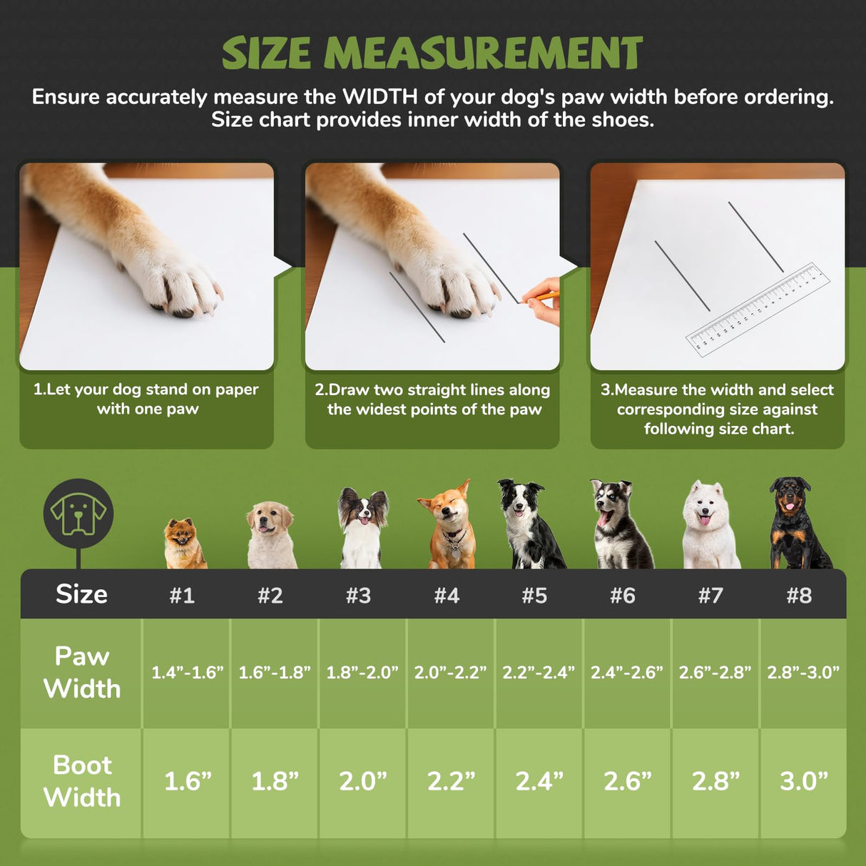 Winter Dog Snow Boots with Fleece Lining, Dog Shoes for Medium Large Size Dogs, Waterproof Dog Booties and Paw Protectors, Anti-Slip & Reflective Dog Shoes for Snow Outdoor, Hiking (Green-Size 3)