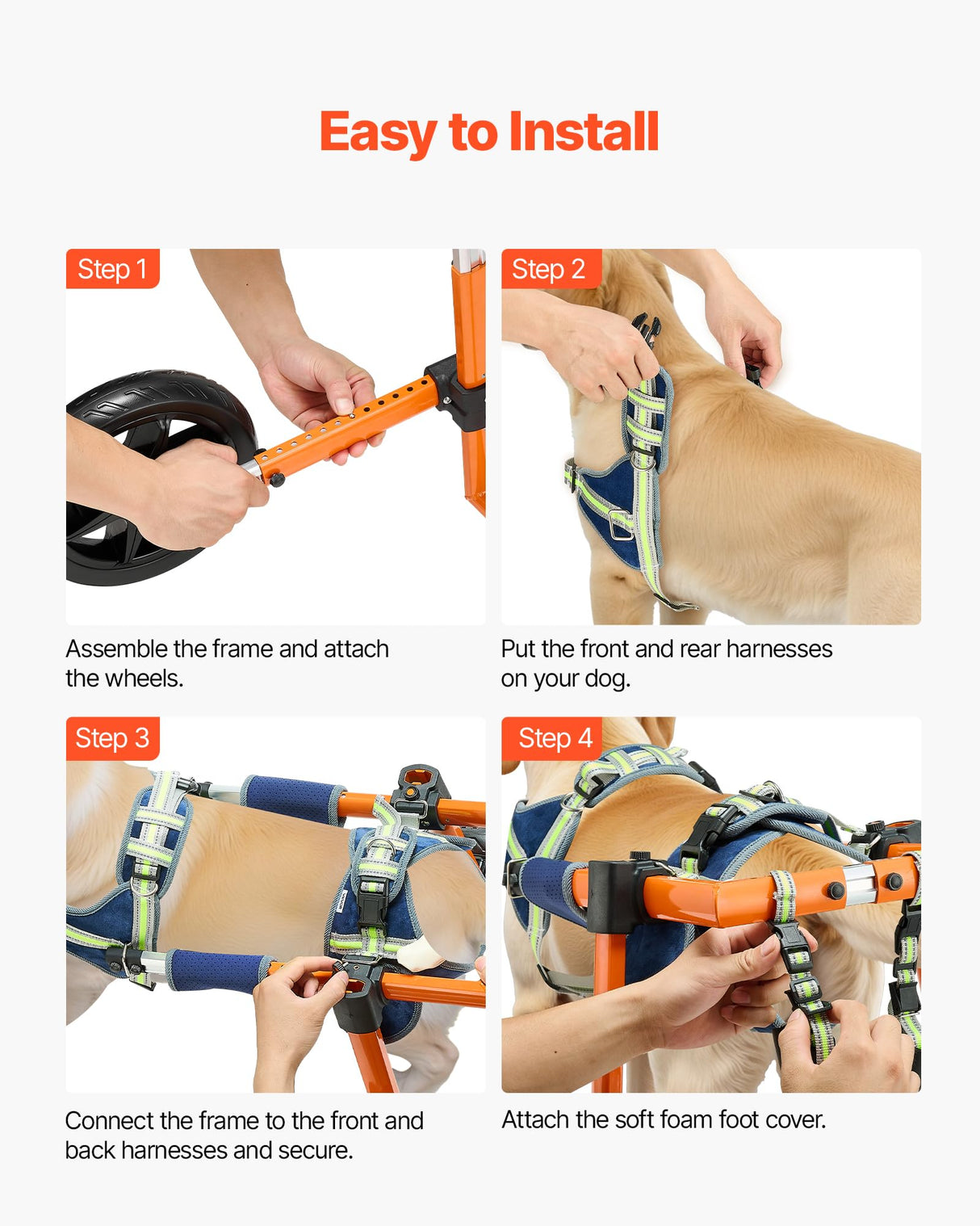 VEVOR Dog Wheelchair for Back Legs, Lightweight 2 Wheels Pet Wheelchair, Height, Width & Length Adjustable, Dog Cart with Shock-Absorbing Wheels, for Injured, Disabled Dogs 35-48 lbs, Medium