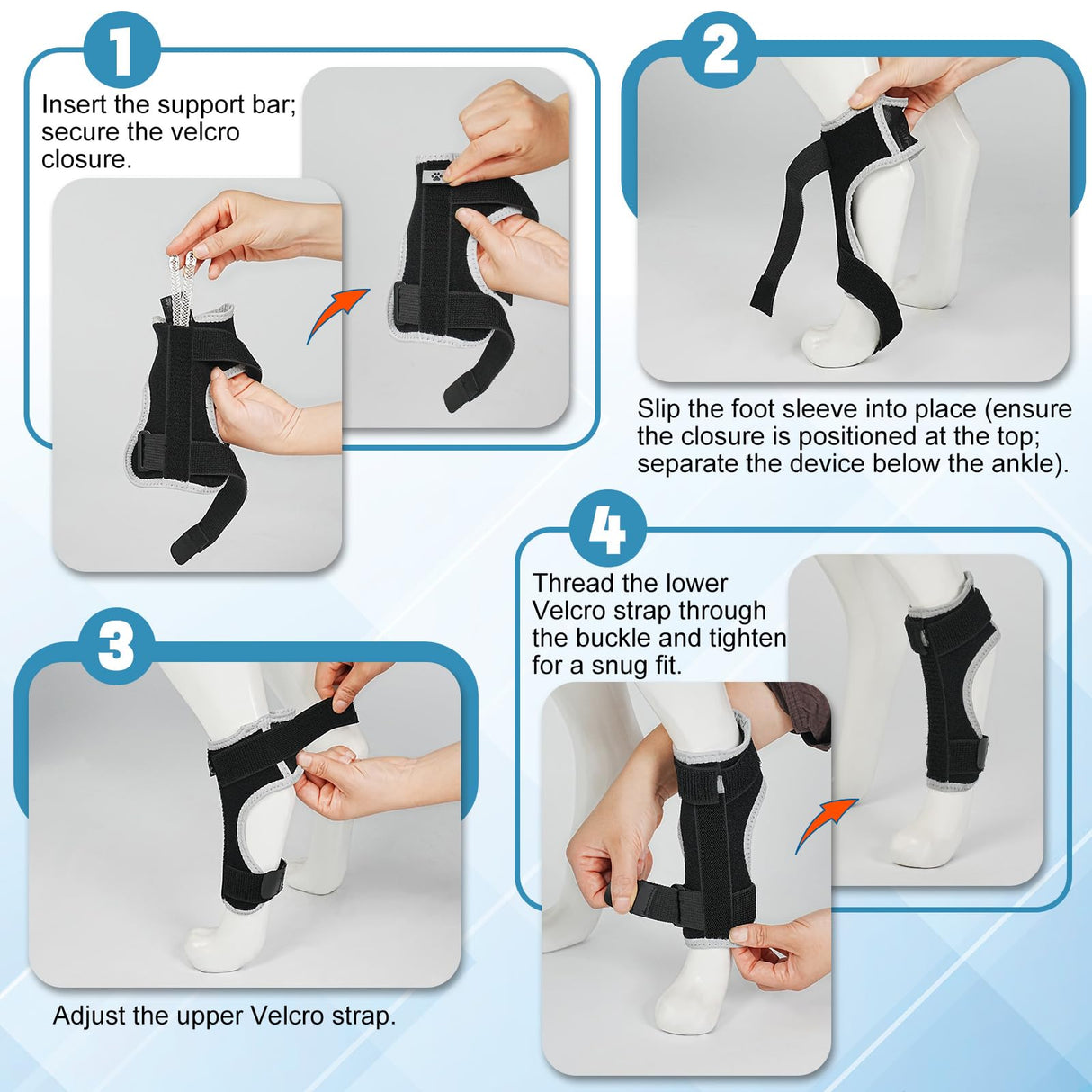 GoGoPaw Dog Front Leg Brace Adjustable, Ankle Support for Dog Wrist Brace Splint with Removable Dual Metal Springs & Reflective Edge for Arthritis, Sprains, and Injury Support (Black, M)