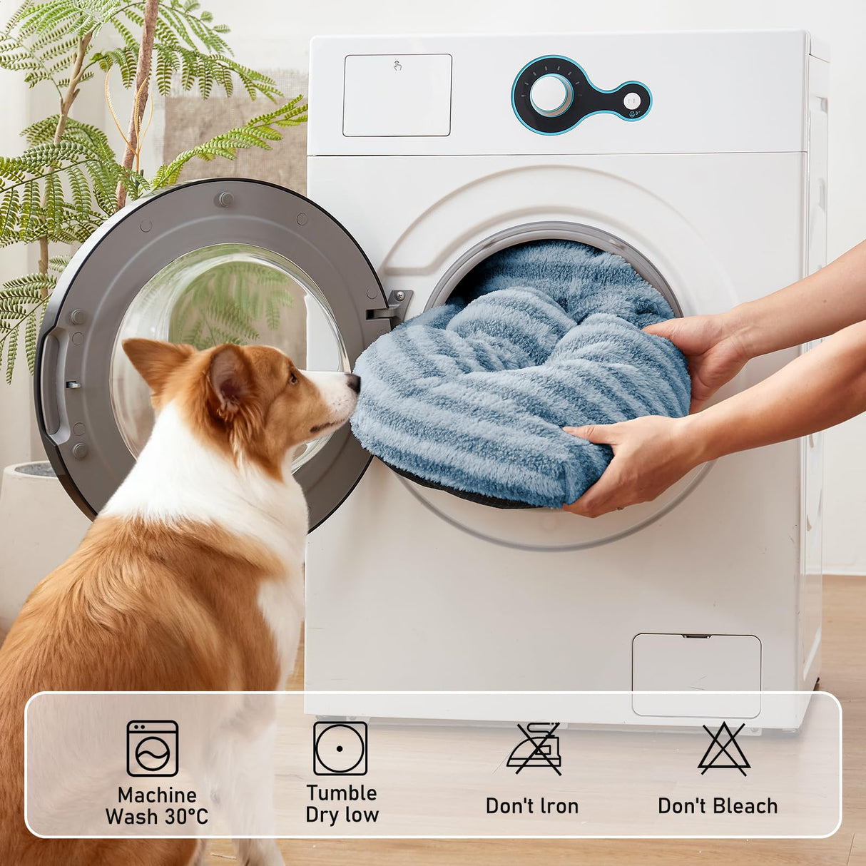 FURTIME Washable Dog Bed Large Sized Dogs, Deluxe Dog Crate Beds Comfy Fluffy Kennel Pad Anti-Slip Pet Sleeping Mat, Machine Washable Dogs Pillow, 35"x23"x3.5", Blue