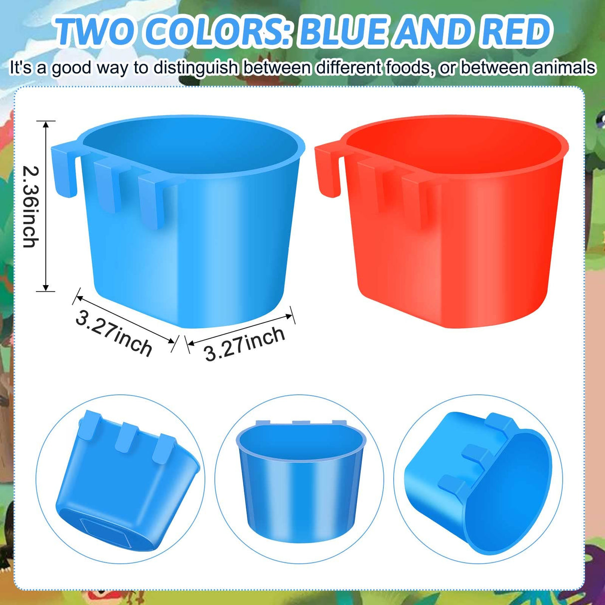 100 Pcs Cage Cups Chicken Feeder Cup 8 oz Hanging Bird Food Water Bowl Coop Bunny Cage Feeding Dish Game Fowl Supply for Poultry Pet Parrot Parakeet Rabbit Parakeet Pigeon(Red, Blue)