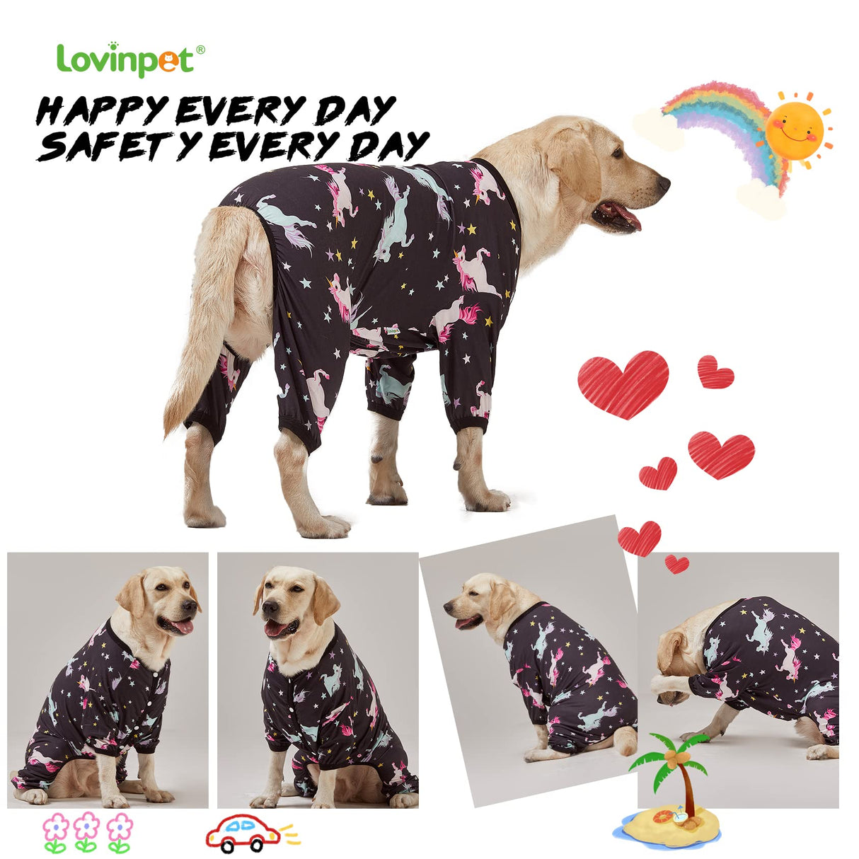 LovinPet Dog Clothes - Pajamas for Dogs XL, Post-Surgical Recovery for Big Dogs, Lightweight Pullover Dog Clothes, Full Coverage Cane Corso Pajamas, Wild Horses Galloping Print/XL