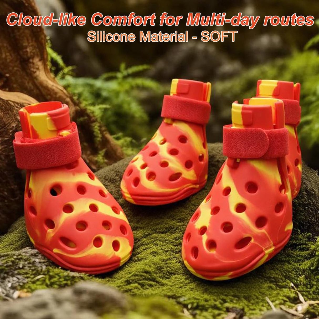 BassGaa Dog Shoes for Hot Pavement and Snow, Silicone Dog Booties for Small Medium Large Dogs, Waterproof Paw Protectors- Non-Slip, Adjustable Straps, Dog Boots for Beach/Rain/Hiking (Yellow Red, L)