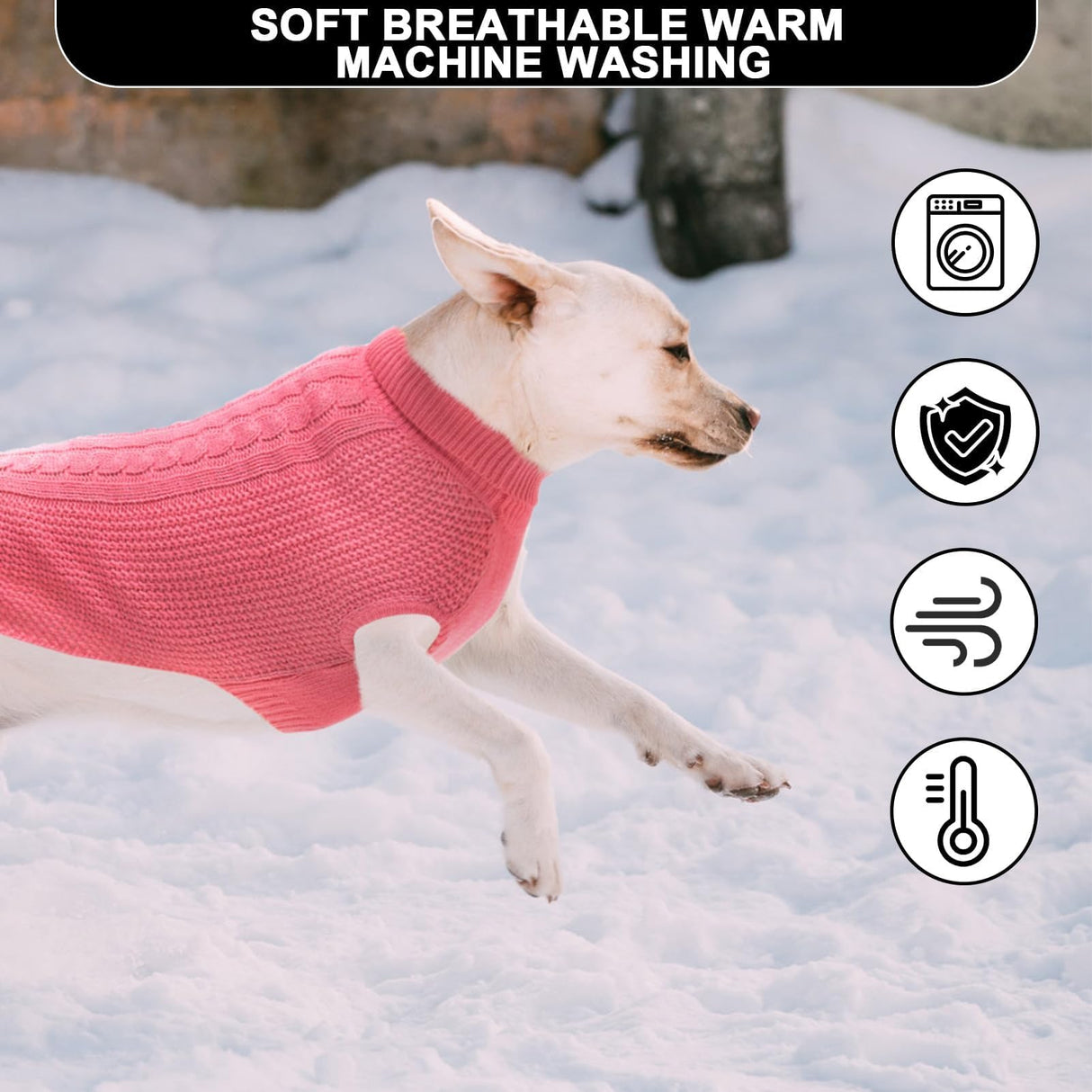 K9meme Large Dog Sweater, Classic Cable Knit Warm Dog Sweatshirt with Reflective Yarn for Girl Boy, Halloween Fall Winter Coat Turtleneck Pullover Clothes Apparel for Small Medium Large Dogs (Pink L)