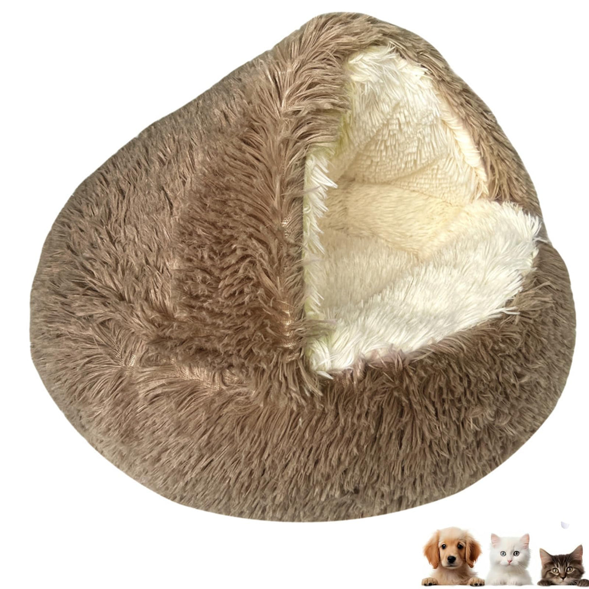 Cozy Cocoon Dog Bed, Cocoon Dog Bed, Cozy Cocoon Pet Bed for Dogs,Cozy for Indoor Cats or Small Dog beds, Soothing Pet Beds Doughnut Calm Anti-nxiety Dog Bed - Waterproof Bottom Washable ,25.6IN,Brown