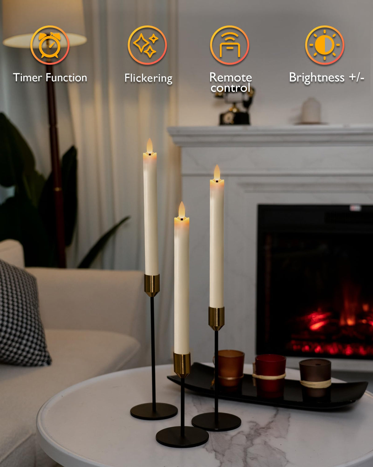 Homemory Waxy Flameless Taper Candles with Remote Timer Dimmer, LED Candlesticks Flickering, Battery Operated Window Candles, 9.6 Inches for Christmas Wedding Celebration Decor, Ivory, 6 Pcs
