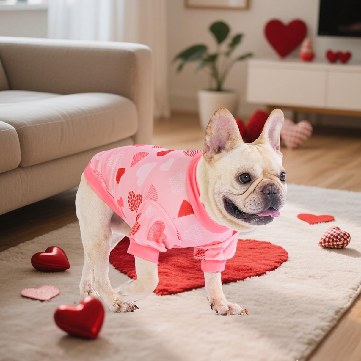 KOOLTAIL Valentine's Day Dog Sweater for Small Dogs, 3 Pack Fleece Puppy Shirt Turtleneck Pullover Clothes with Love Heart Partten, Fuzzy Soft Warm Pet Winter Cold Weather Coat, Girl Boy, Pink S