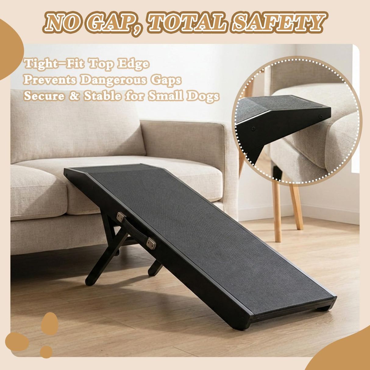 Dog Ramp for Couch, Birchwood Dog Bed Ramp for Small Dogs, 4-Level Adjustable (8.6"-20.9") Foldable Pet Ramp, Wide Non-Slip EVA Surface with Glow Strips, Solid Birchwood 200Lbs