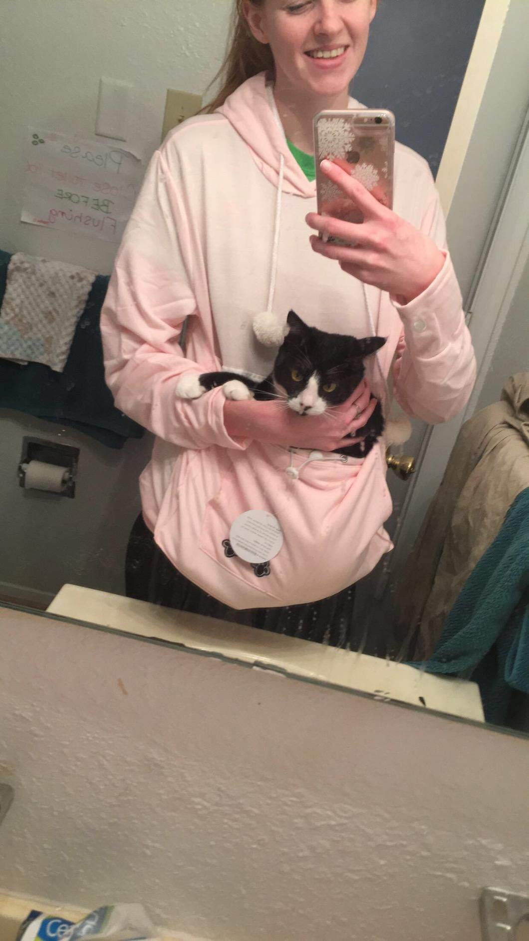 Unisex Pet Carrier Hoodie Cat Dog Pouch Holder Sweatshirt Shirt Top M Pink