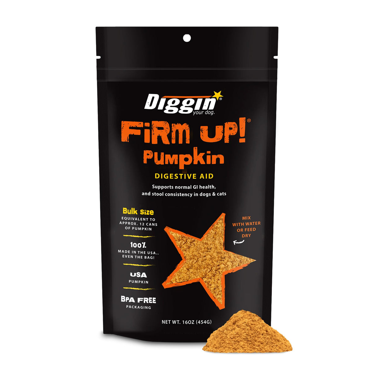 Diggin' Your Dog – Firm Up Pumpkin for Dogs & Cats – Fiber Supplement with Pumpkin & Apple Fiber for Cat & Dog Digestive Support – Made in USA, 16 oz