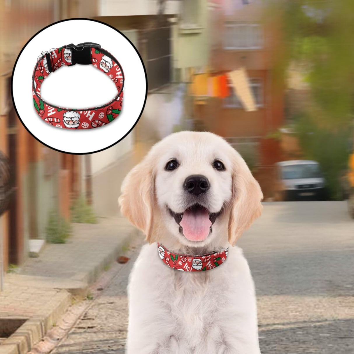 KEIAHUAN Red Bandana Dog Collar Set with Quick Release Buckle Cat Scarf Washable Triangle Pet Kerchief Cute Triangle Bib Xmas Costume Accessories for Small to Large Dogs, Christmas Santa Claus