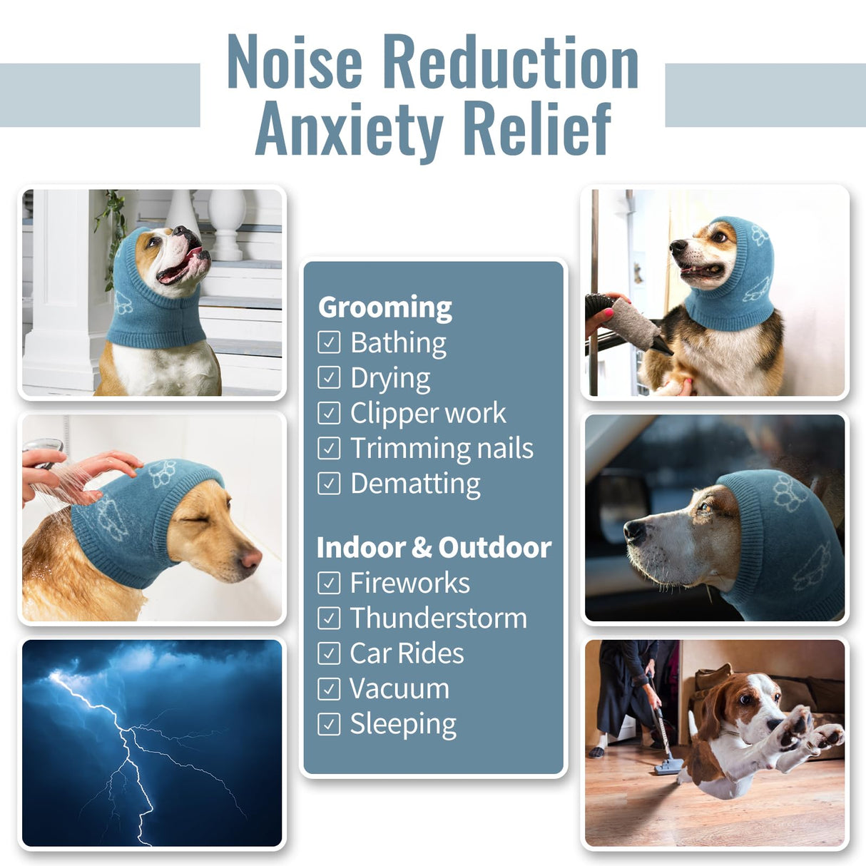 Nanaki Dog Hats Calming Hoodie-Dog Ear Covers Head Cover Protector Hematomas Wraps, No Shake Ear Wrap Muffs Noise Protection, Anxiety Relief, Fireworks, Grooming, Thunderstorm, Bath, Vet Visit