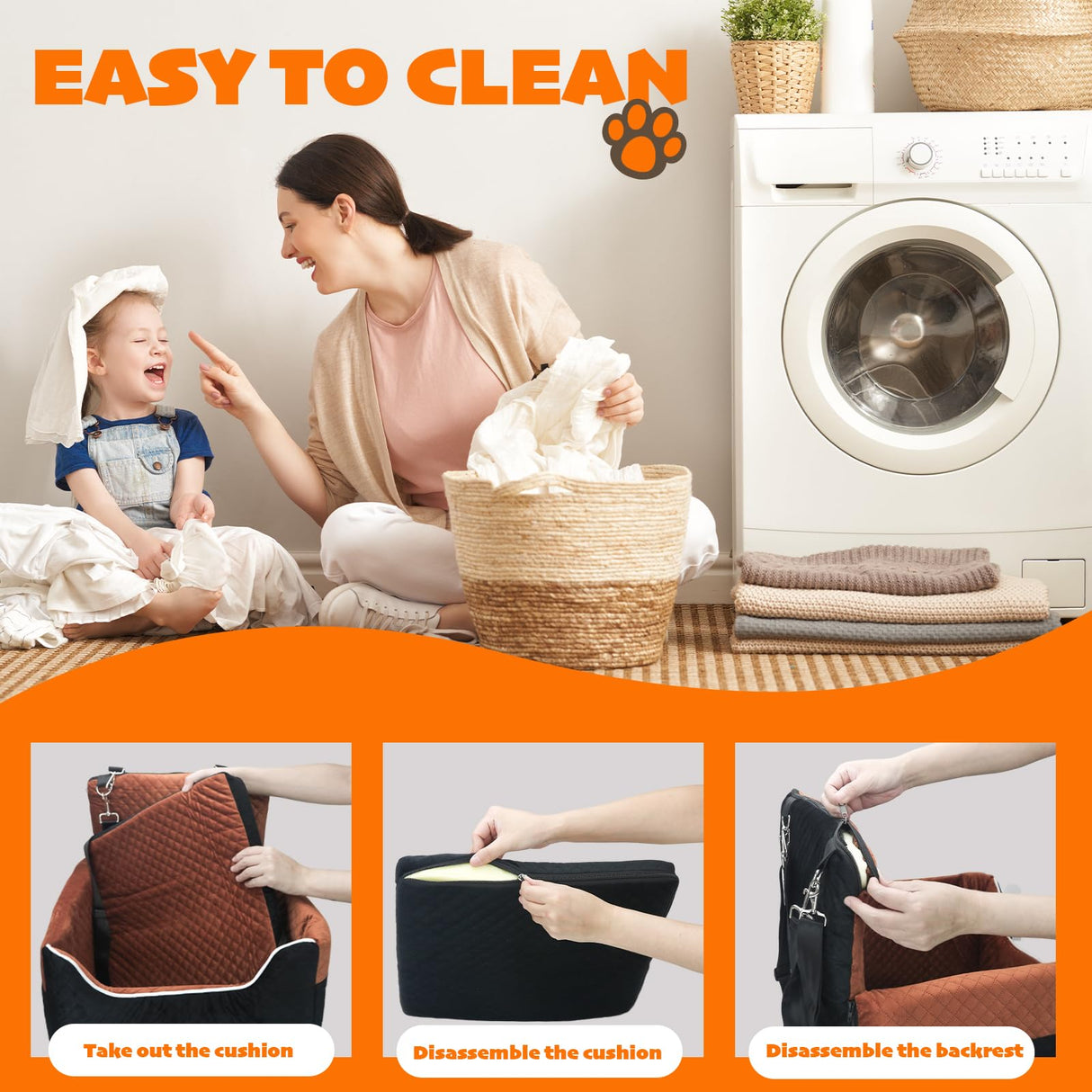 Dog Car Seat for Small/Medium Dogs Under 35lbs, Soft Booster Car Seat with Detachable Washable Cover and Cushion, Memory Foam Pet Car Seat with Safety Belt and Storage Pockets, Puppy Dog Car Bed