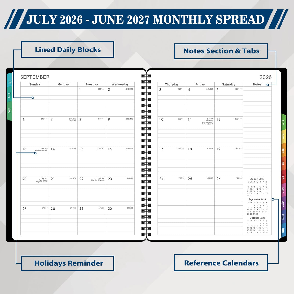 Planner 2026-2027 for Office, School, Home - Spiral Bound Academic Monthly Weekly Calendar July 2026 - June 2027 Organizer with To Do List, Tabs & PP Cover 8" x 10"