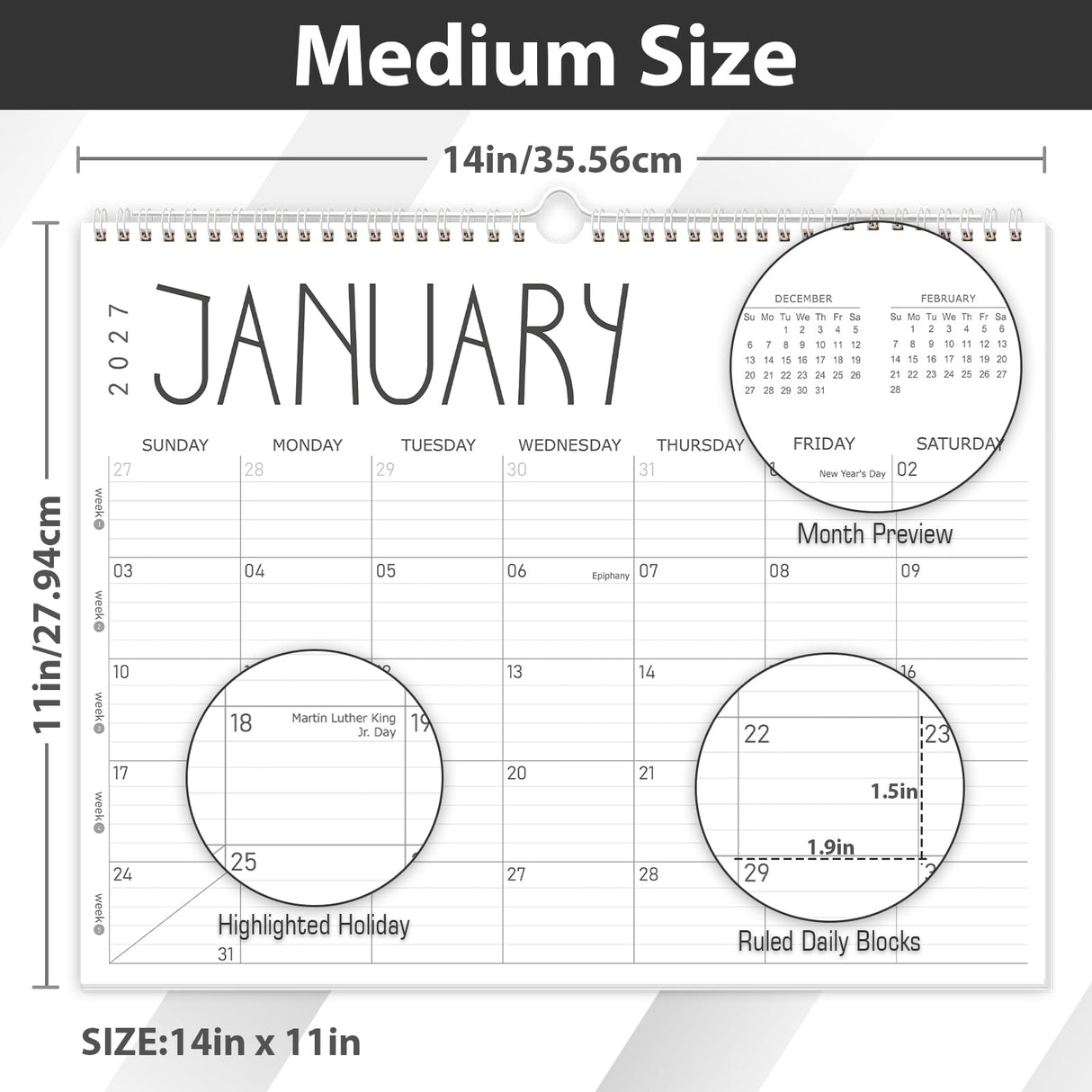 Wall Calendar 2026, 2026-2027 Calendar Wall from Jun. 2026 to May 2027, 14" X 11" Paper Monthly Planner Wall Hanging Calendar with Thick Paper for Office Home Planning & Organizing