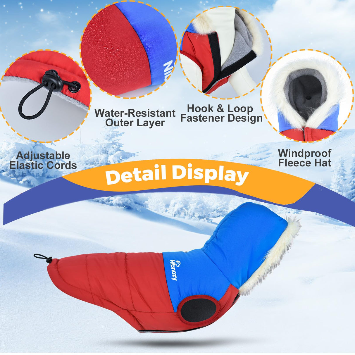 Dog Winter Coat with Hood, Fleece Lined Waterproof Dog Jacket,Warm Snowsuit for Small Medium Dog