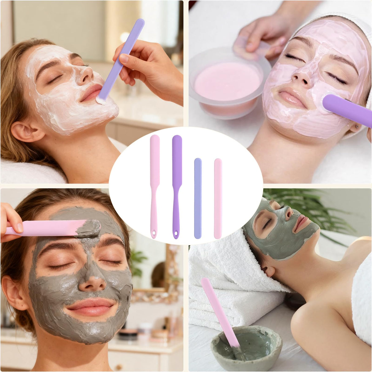 4PCS Silicone Wax Stick, Reusable Non Stick Waxing Applicator, Hair Removal Waxing Spatulas, Popsicle Sticks for Beauty Cosmetics Home Salon Body Use
