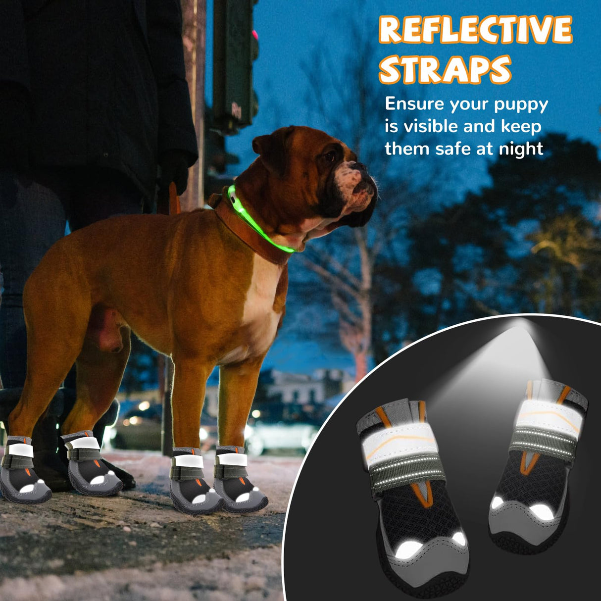 TEWIWAP Dog Shoes for Large Small Medium Dogs, Breathable Dog Booties for Outdoor Walking Hiking Anti-Slip Dog Boots Paw Protectors with Reflective Straps for Hardwood Floor Winter Snow Size 4