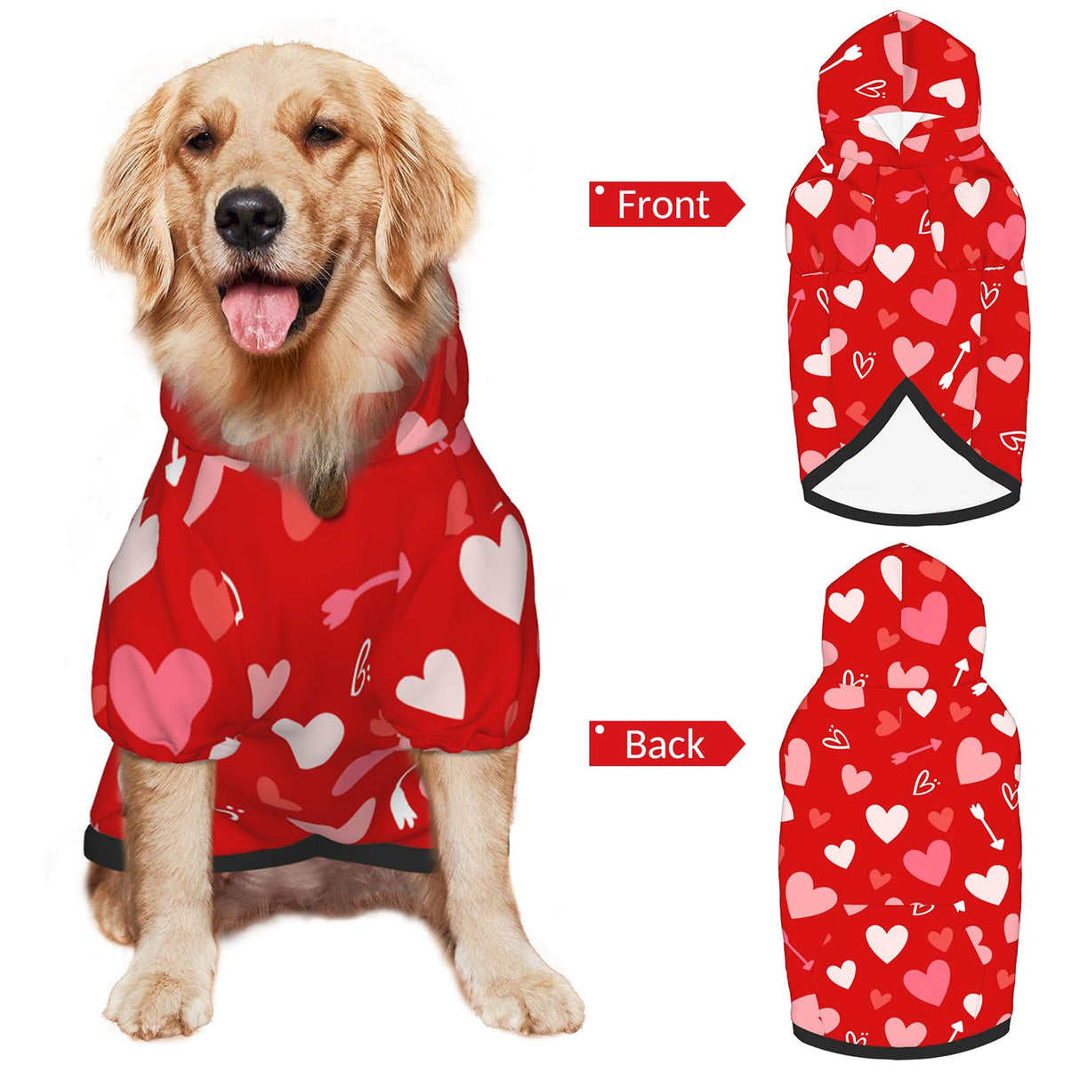 Valentine's Day Dog Costume Hoodie for Medium Large Dogs, Funny Heart Dog Outfit with Hood & Leash Hole, Warm SoftHoliday Valentine Sweatshirt Clothes for Dogs-M