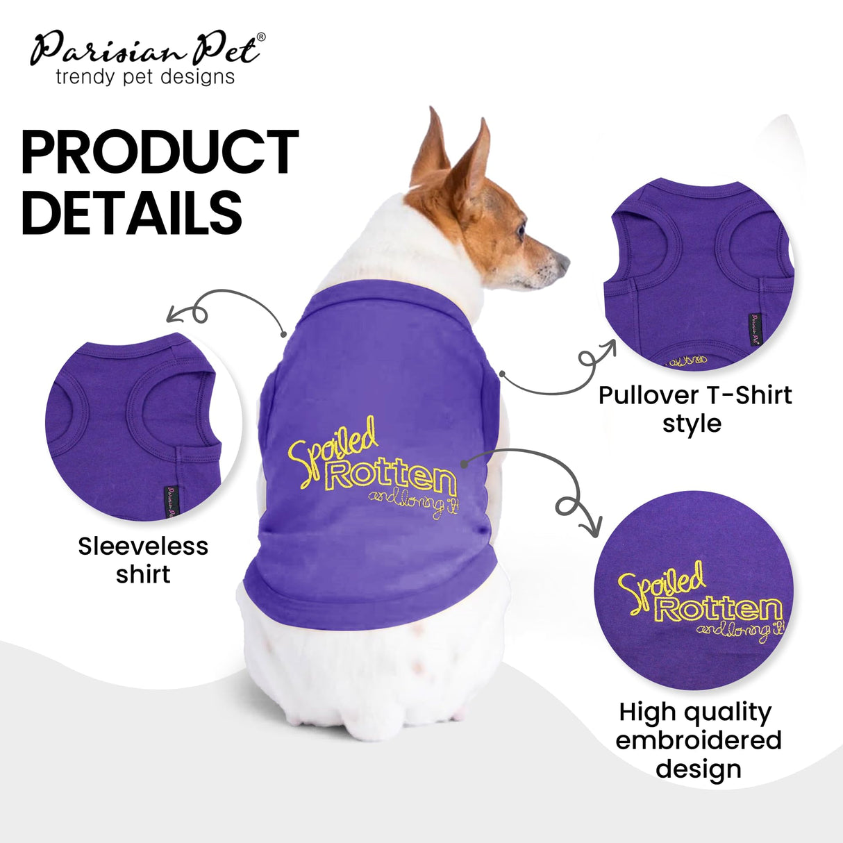 Parisian Pet Dog Shirt – 100% Cotton Shirts for Small Dogs – Sleeveless Spoiled Rotten Puppy Clothes – Lightweight and Breathable Dog Apparel – Funny Dogs Clothes - Stretchy Purple Pet T Shirts