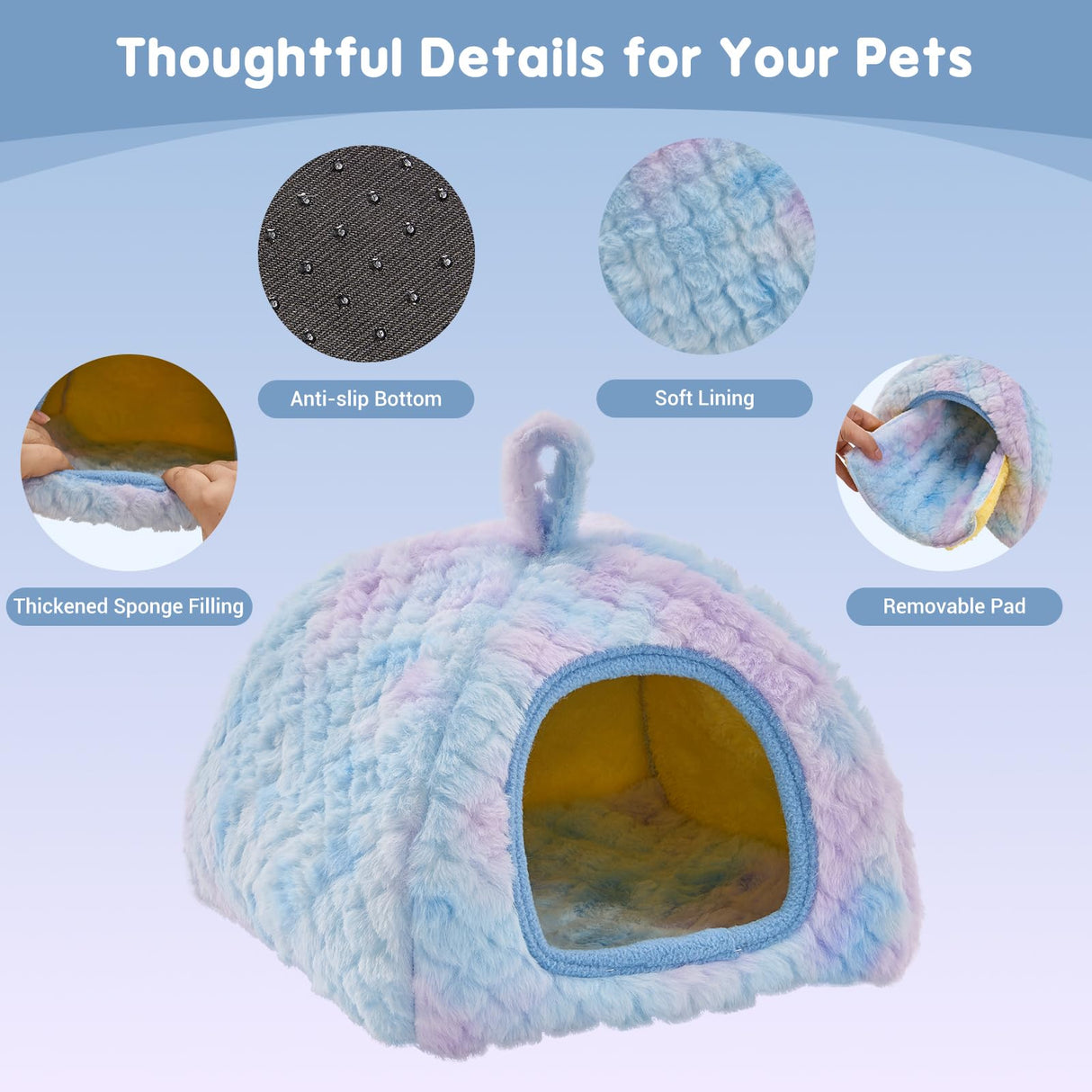 Avont 2 Pack Guinea Pig Hideout Bed and Tunnel Toys Set with Curtain, Washable Soft Plush Bunny Hideaway House Tube Cage Accessories for Small Animal Pet, Rabbits Chinchilla Hamster Ferret Rat -Blue