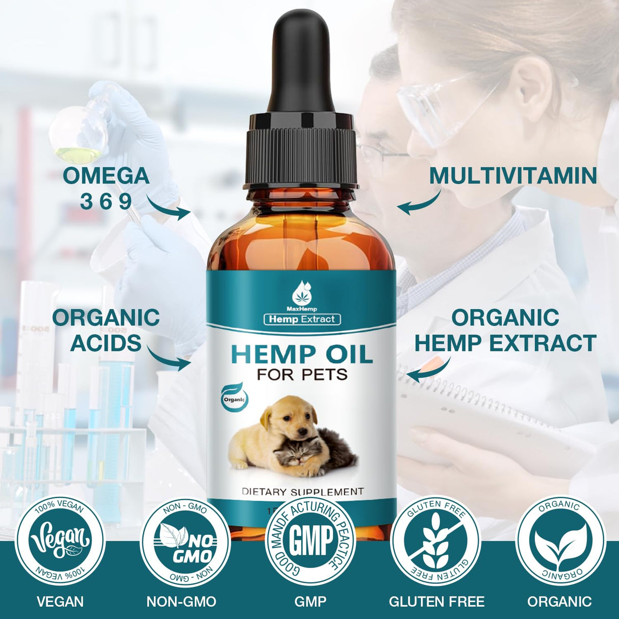 Pet Неmр Oil for Dogs and Cats - 2 Packs Organic Oil for Anxiеty Strеss Pαin Holistic Inflammation Rеlief - Pet Неmр Drops for Joint Hip Arthritis, Calming Drop - Organic Pets Treats