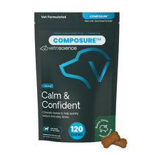 Load image into Gallery viewer, VetriScience Calm & Confident Chews, Composure Clinically Tested Calming and Anxiety Supplement for Dogs, Reduce Stress and Fear, Ideal for Thunderstorms, Fireworks and Travel, Bacon, 120 Count