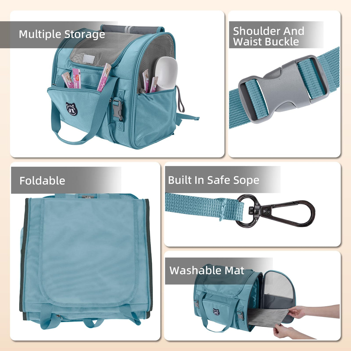Lollimeow Expandable Cat Carrier Backpack for Large Cats - Airline Approved Pet Carrier Backpack for Small Dogs, Hiking & Travel, Waterproof with Breathable Mesh, 14lbs Capacity (Polar Blue, Standard)